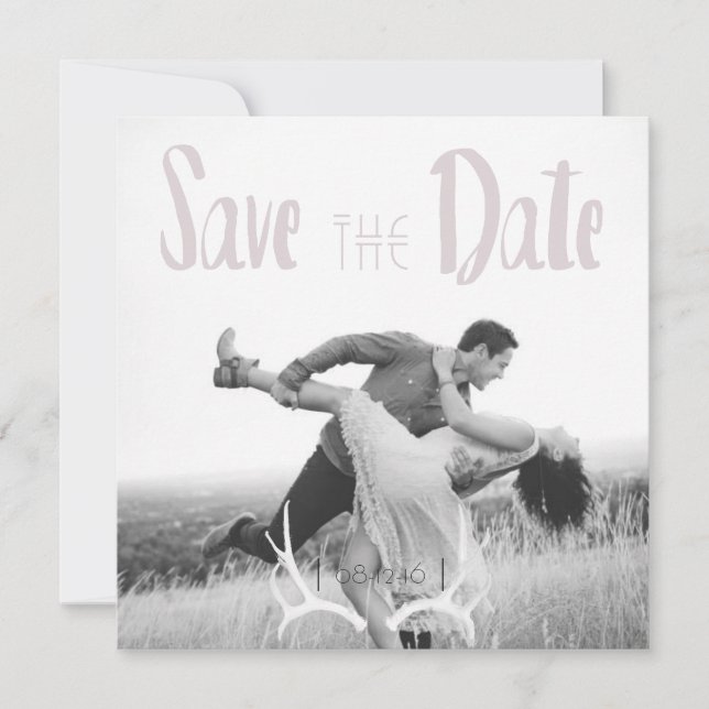 Rustikaler Antler Art Graphic Square Save the Date (Vorderseite)