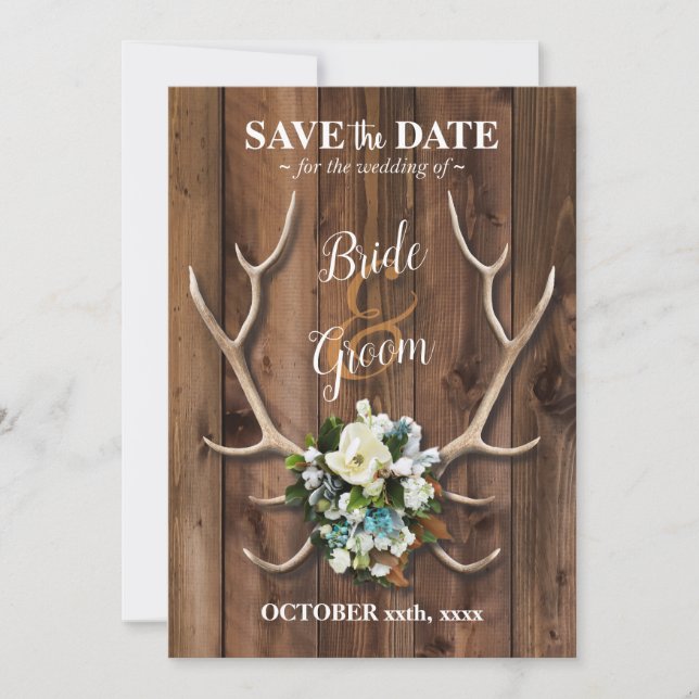 Rustikaler Antler mit Magnolia Save the Date Karte (Vorderseite)