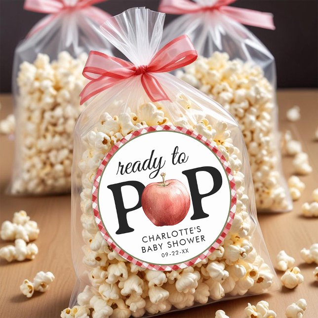 Rustikaler Apple "Bereit zum Pop" Babyduschkleber Runder Aufkleber (POP Baby Shower Sticker)
