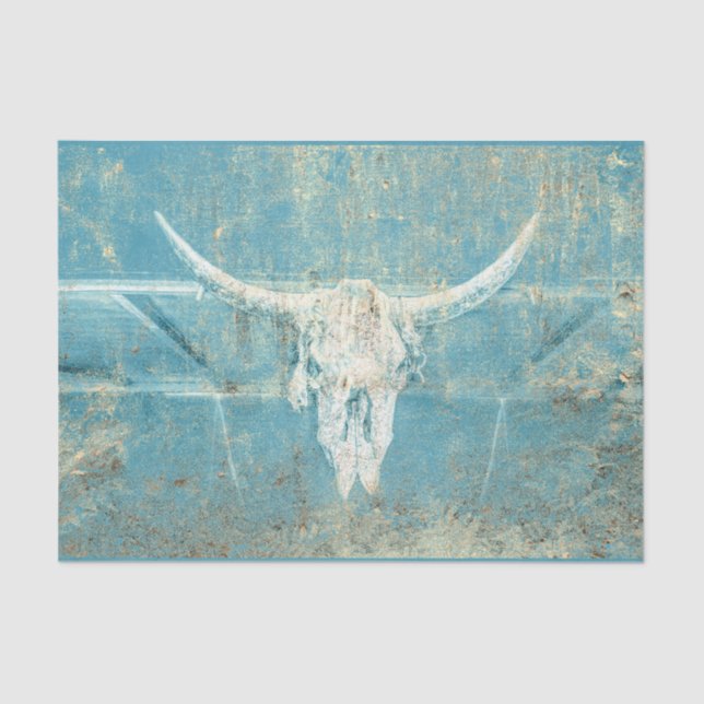 Rustikaler Aquamarin Blue Texture Western Bull Cow Seidenpapier (Vorderseite)