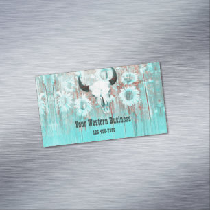 Rustikaler Aquamariner Western Bull Skull Sonnenbl Magnetische Visitenkarte