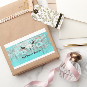 Rustikaler Aquamariner Western Bull Skull Sonnenbl Rechteckiger Aufkleber