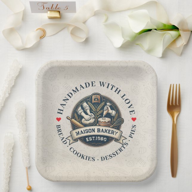 Rustikaler Bäckereiladen Gebäck Dessert Süßer Kuch Pappteller (Hochzeit)