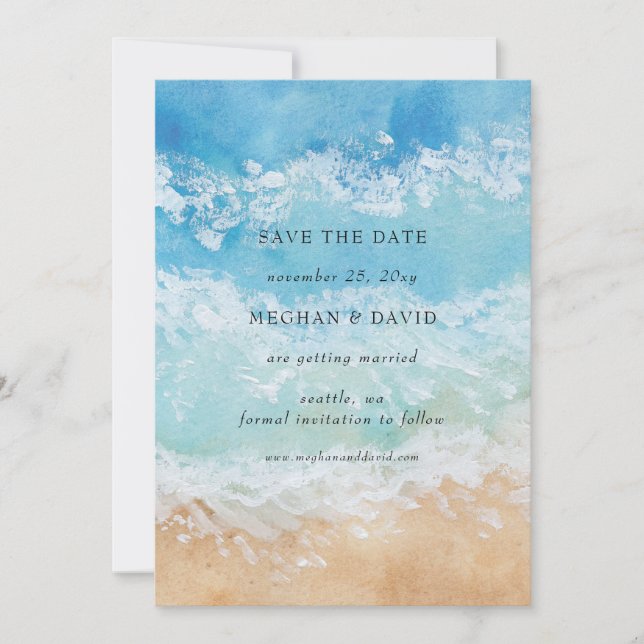 Rustikaler Badestrand Sommermeer Save the Date Einladung (Vorderseite)