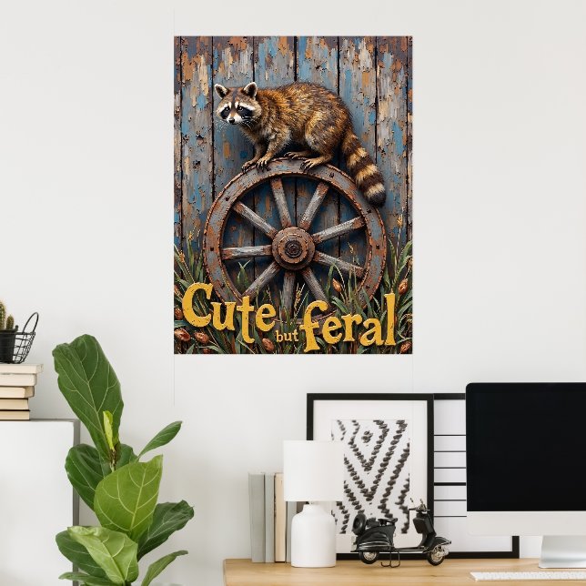 Rustikaler Bandit: Raccoon auf dem Rad Poster (Heimbüro)