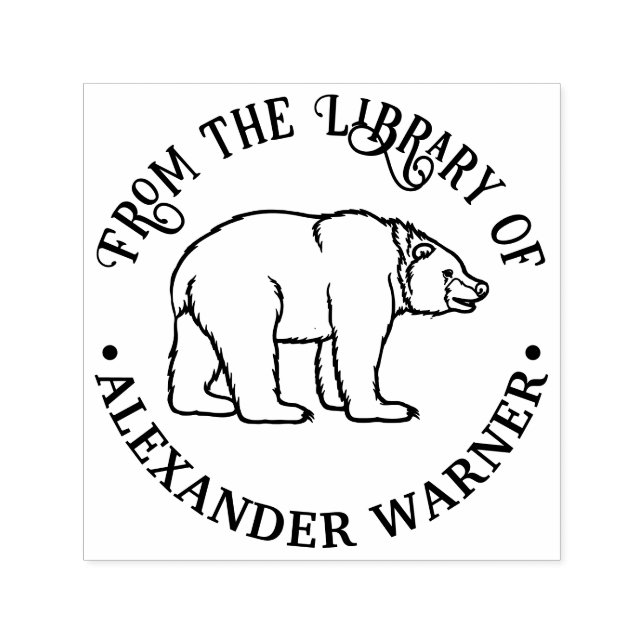 Rustikaler Bär #6 Round Library Name Permastempel (Design)
