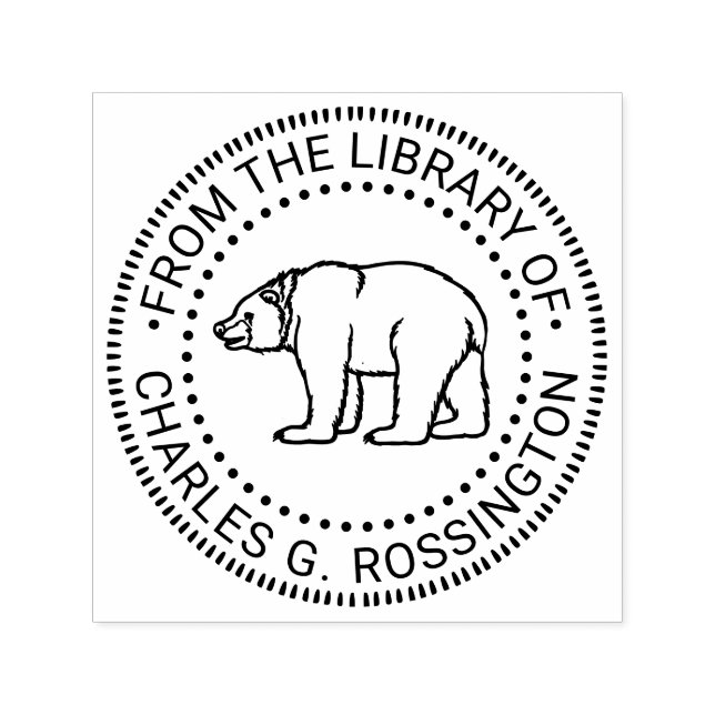 Rustikaler Bär #6B Round Library Name Permastempel (Design)