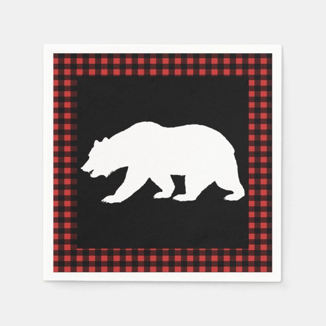 Rustikaler Bär & Buffalo Karo Kariert Serviette (Vorderseite)