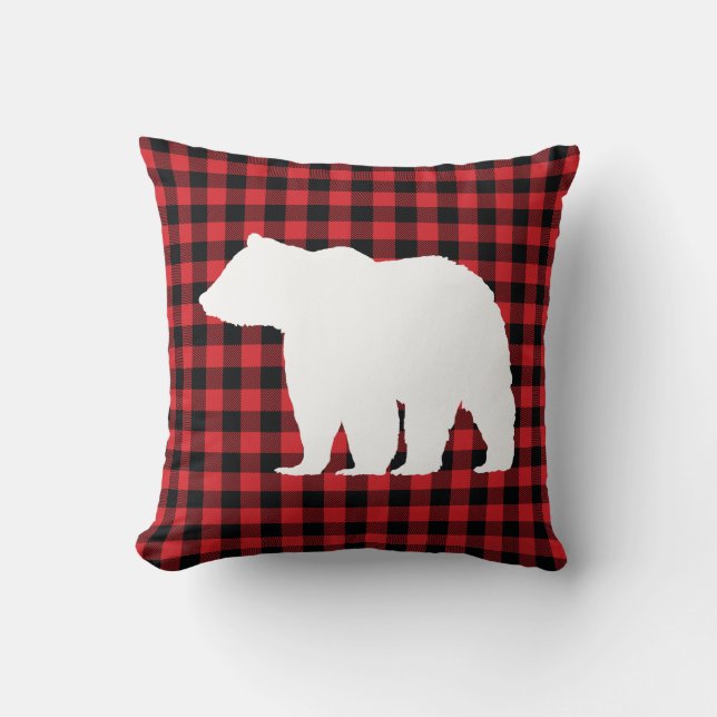 Rustikaler Bär Kariert Wilderness Hüttenwirbel Kis Kissen (Vorderseite)