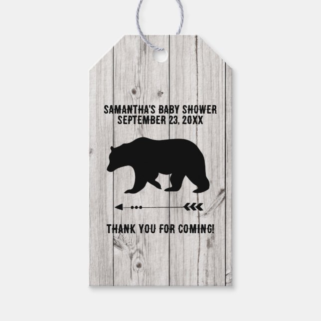 Rustikaler Bär mit weißem Holzplanke Geschenkanhänger (Vorderseite)