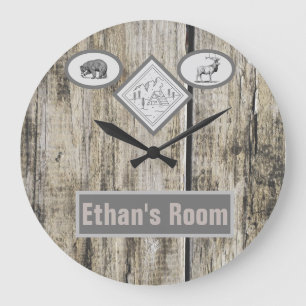 Rustikaler Bär und Elch Monogram Große Wanduhr