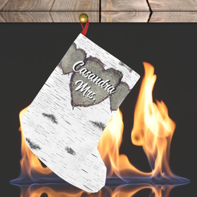 Rustikaler Bark Wood CarveHerzgrüne Brown Kleiner Weihnachtsstrumpf (Von Creator hochgeladen)