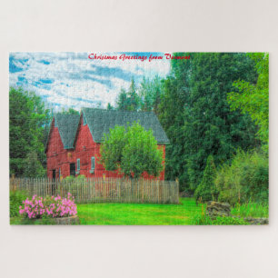 Rustikaler Barn Vermont.Weihnachtsgrüße Puzzle