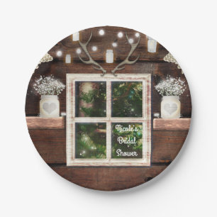 Rustikaler Barn Window Tree & Mason Jar Wedding Pappteller