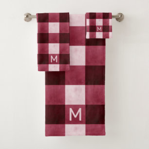 Rustikaler Bauernhof Burgundy Buffalo Karo & Monog Badhandtuch Set