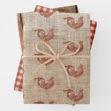 Rustikaler Bauernhof Burlap Chicken Wrapping Paper