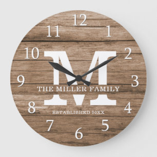 Rustikaler Bauernhof Familienname Monogram Große Wanduhr