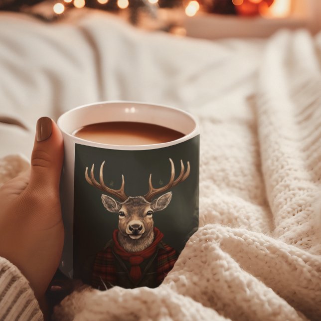 Rustikaler Bauernhof Kariertes Hirsch und Grün Kaffeetasse (Von Creator hochgeladen)