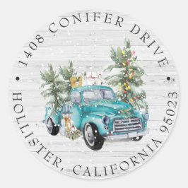 Rustikaler Bauernhof LKW | Christmas Address Label Runder Aufkleber