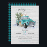 Rustikaler Bauernhof LKW | Weihnachtsfeier Einladung<br><div class="desc">Sind Sie bereit, von der Weihnachtsdekoration des Bauernhauses inspiriert zu werden? Es ist ein komfortabler und einladender Stil. Und dieser schöne türkisblaue Bauernstil ist etwas heller, heller und neutraler. Mit rustikalen Wäldern, Büffel und einem charmanten Vintagen LKW. Meist neutral mit einem Hauch von Weihnachten macht dieses Thema wirklich zeitlos. Fügen...</div>