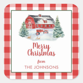 Rustikaler Bauernhof Schifffahrt Traktor Schnee We Quadratischer Aufkleber