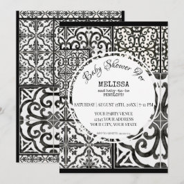 Rustikaler Bauernhof Schwarz-weiße moderne Babydus Einladung