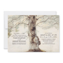 Rustikaler Baum und Herz-Hochzeitseinladungen