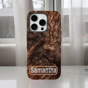 Rustikaler Baumbestand Barktextur Personalisiert iPhone 16 Pro Hülle