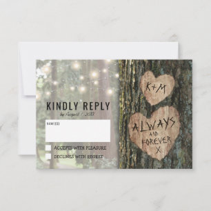 Rustikaler Baumhochzeit RSVP   Country Twinkle Lig Karte