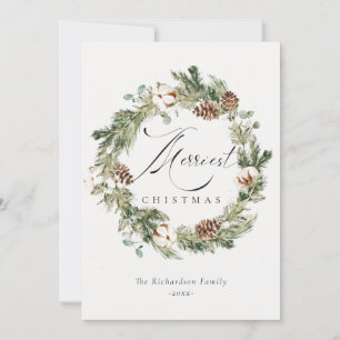 Rustikaler Baumwoll-Tannenzapfen-Frohe-Weihnachts- Feiertagskarte