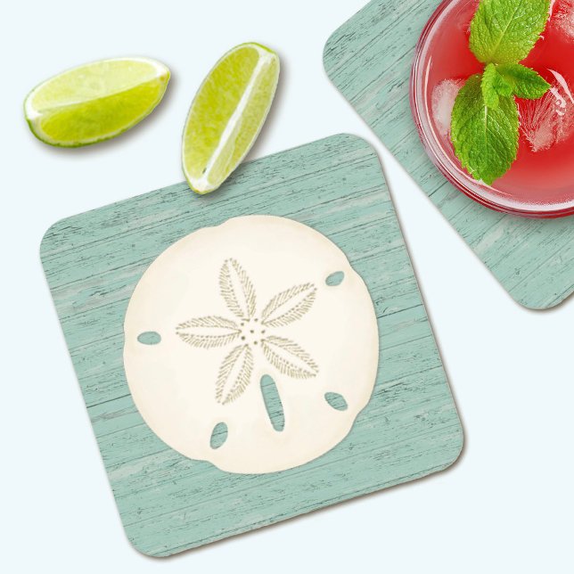 Rustikaler Beach Sand Dollar Square Untersetzer (Rustic beach sand dollar drink coasters, a lovely touch to any beach themed party)