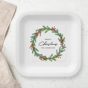 Rustikaler Beerenkranz Weihnachten Pappteller