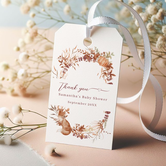 Rustikaler Beige Woodland Fox Danke Geschenkanhänger (Von Creator hochgeladen)