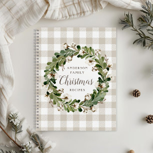 Rustikaler beiger Baumwollkranz Weihnachten Famili Notizbuch