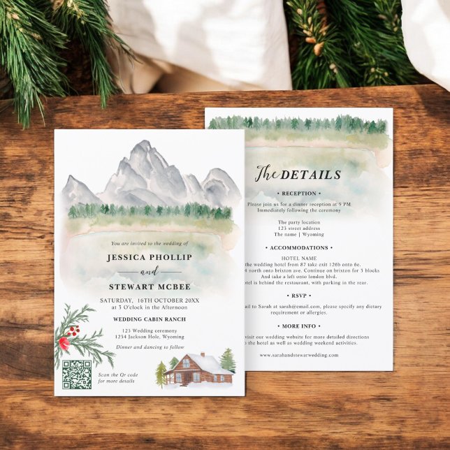 Rustikaler Berg Wyoming Hochzeit in Urlaubsort Einladung (Rustic mountain Wyoming destination wedding Invitation)