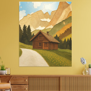 Rustikaler Berghütten-Wandkunst-Druck Leinwanddruck