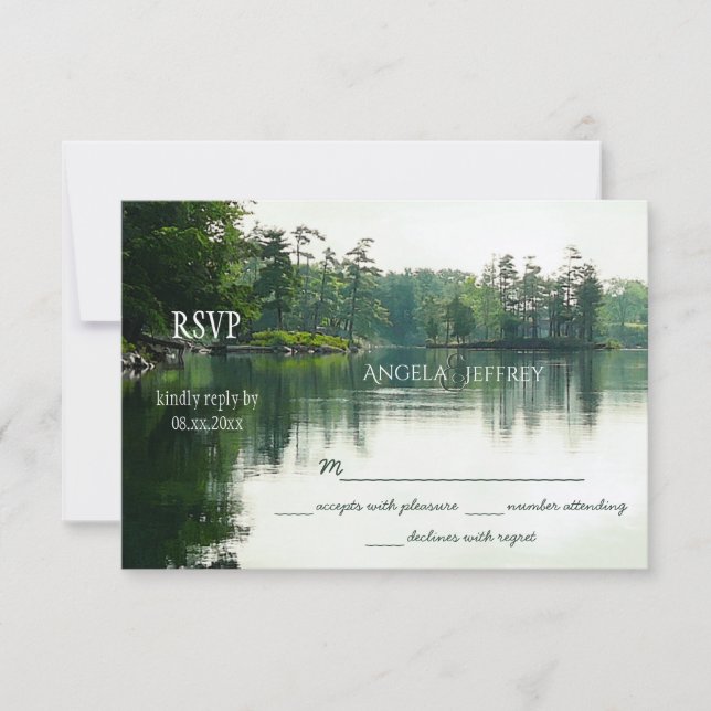 Rustikaler Bergsee Silhouette Hochzeit RSVP (Vorderseite)