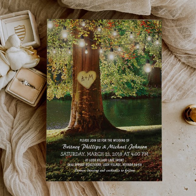 Rustikaler Bergsee Twinkle Lichter Hochzeit Einladung (Von Creator hochgeladen)