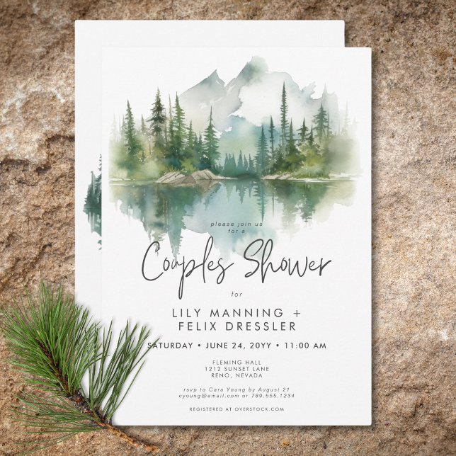 Rustikaler Bergsee Wasserfarben Paare Dusche Einladung (Rustic Mountain Lake Watercolor Couples Shower Invitation)