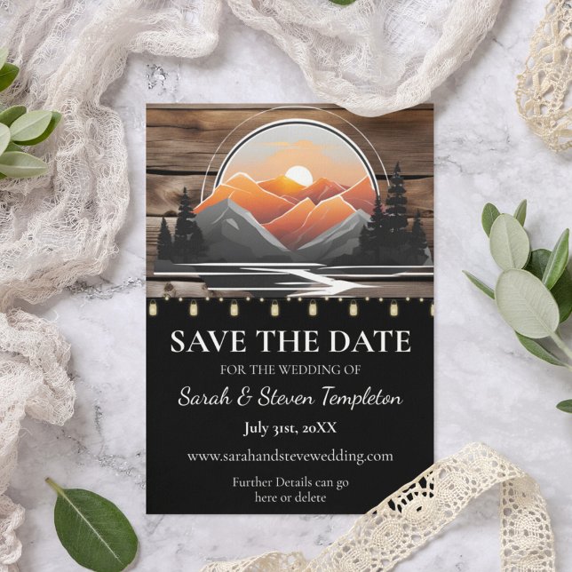 Rustikaler Bergtal Wald Sunset Nature Save The Date (Save the Date Rustic Wedding Forest Mountain Wedding Suite)