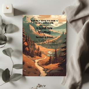 Rustikaler Bergwald Evergreen Baby Shower Einladung