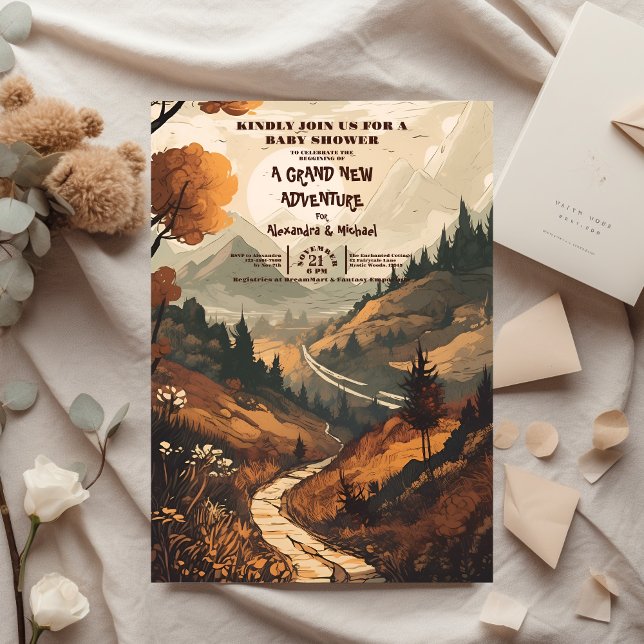 Rustikaler Bergwald Evergreen Baby Shower Einladung (Von Creator hochgeladen)