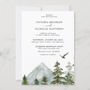 Rustikaler Bergwald Evergreen Tree Wedding Einladung