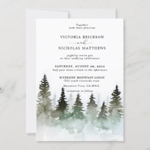 Rustikaler Bergwald Evergreen Tree Wedding Einladung
