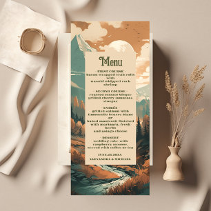 Rustikaler Bergwald Evergreen Wedding Menükarte