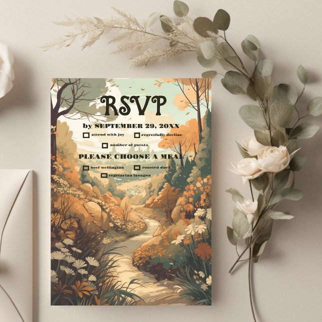Rustikaler Bergwald Evergreen Wedding RSVP Karte (Von Creator hochgeladen)