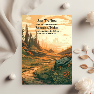 Rustikaler Bergwald Evergreen Wedding Save The Date