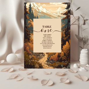 Rustikaler Bergwald Evergreen Wedding Tischnummer