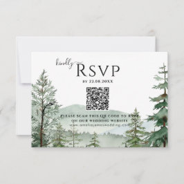 Rustikaler Bergwald Hochzeit QR-Code RSVP Karte