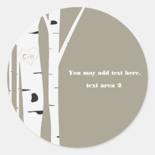 Rustikaler Birkenbaum Carved Herz Taupe Gefallen Runder Aufkleber